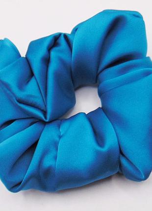 Большая шелковая резинка для волос 12 см бирюзовая handmade 335