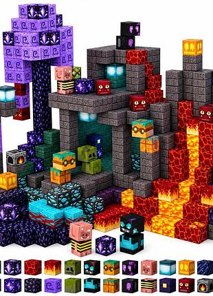 Магнітний конструктор minecraft лавова печера та аметистовий портал 100 деталей для дітей від 3 років поринь у світ майнкрафту
