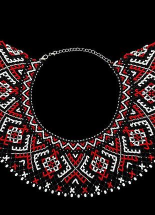 Силянка из бисера украинский орнамент этническое колье ручной работы красно-черное 31-38 см