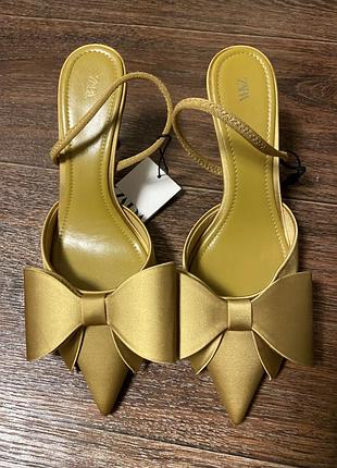 Туфли сабо с бантом в горчичном цвете от zara 38 p