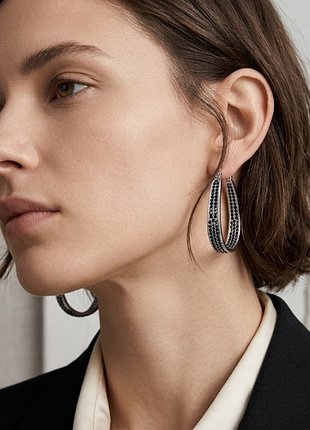 Сережки нержавіюча сталь stainless steel з чорними камінцями