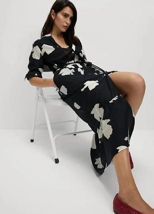 Marks & spencer платье рубашка  с черно-белым цветочным принтом из лиоцелла /14802/