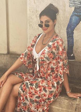 Женская пляжная накидка primark цветочная макси ugo18-20/eur 46-48/xl