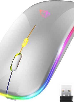 Беспроводная мышь free wolf x15 — аккумуляторная бесшумная usb мышь 2.4g с регулировкой dpi для пк, ноутбука и mac, серебристая