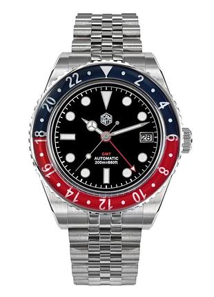 Наручний годинник san martin sn0005b gmt (механічний nh34, сапфірове скло / безель, 200 м)