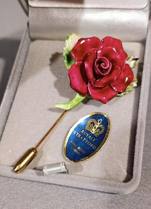 Брошь, роза, костяной фарфор, винтаж, royale stratford, fine bone china