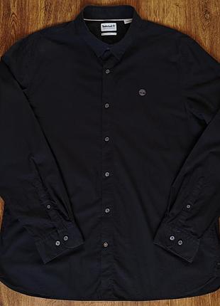 Мужская чёрная рубашка timberland mens fitted black cotton longsleeve button up shirt