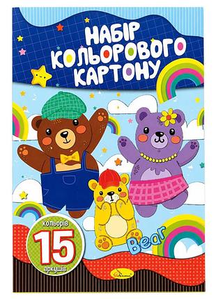 Набор цветного картона ап-1105-3 а4-15, 15 листов, односторонний