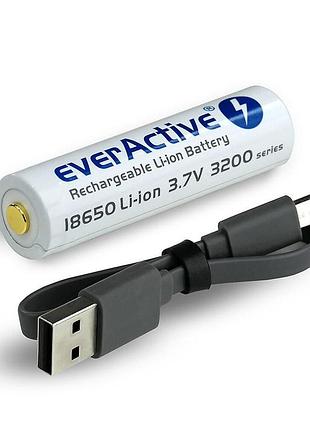 Аккумулятор 18650 everactive 3200мач 7а li-ion microusb с защитой