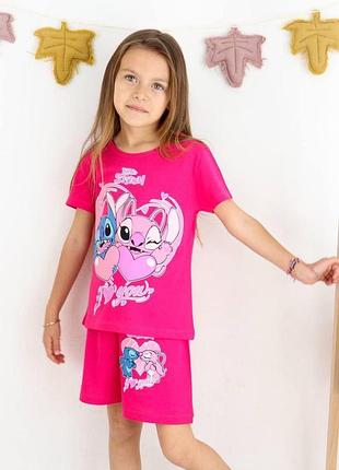 Детский летний костюм лило и стич (футболка + шорты) — турция, 100% хлопок рост 98-152 см 110-116