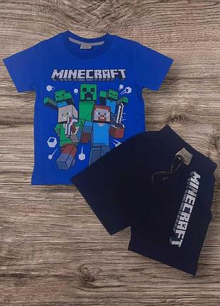 Костюм для мальчика minecraft — турция, футболка + шорты рост : 104-152 см цвет синий 122-128