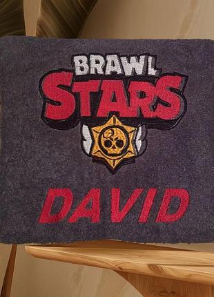Подарочное именное полотенце детское "brawl stars" банное полотенце