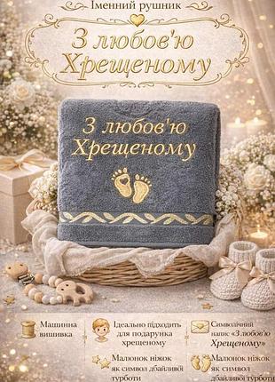 Именное полотенце для крестного с вышивкой «с любовью крестному»,банное полотенце на подарок