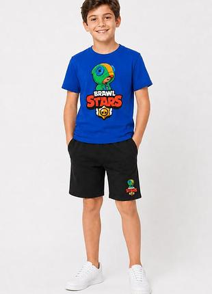 Хит продаж! літній костюм brawl stars для хлопчика — футболка та шорти, дитячий комплект тренд 116-128 128-134