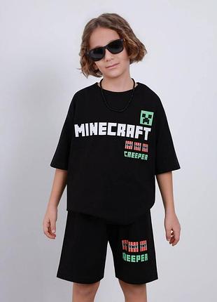 Дитячий костюм minecraft для хлопчика літній комплект футболки шорти бавовна туреччина 116-122