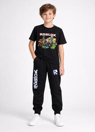 Костюм для хлопчика roblox чорний футболка + штани спортивний дитячий комплект 122-140 трендовий 134-140