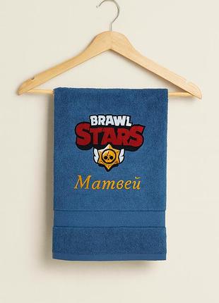 Махровое полотенце brawl stars с вышивкой имени под заказ подарок мальчику размеры 50х90 и 70х140 хит