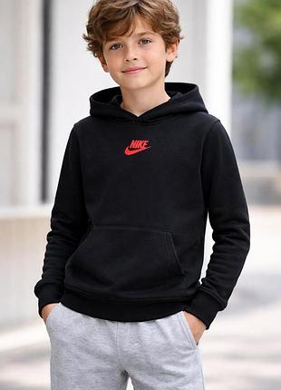 Детское худи черное с принтом логотип, кофта для мальчика двухнитка 122–140 см