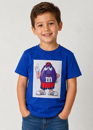 Тренд 2026! футболка m&m’s детская — модная синяя футболка для мальчика 104-128 128-134