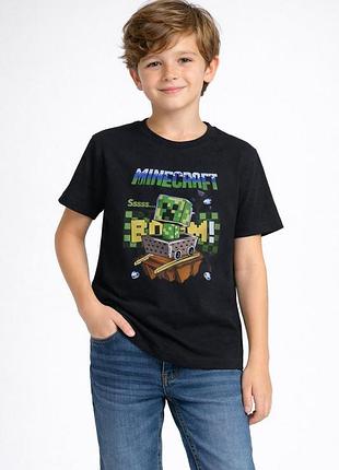 Дитяча футболка minecraft з принтом крипер boom для хлопчика, чорна, 116-152 см 152-158