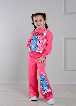 Хит продаж! костюм для дівчинки stitch рожевий світшот + штани 104-134 (3-10 років) 110-116
