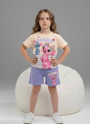 Детский костюм для девочки stitch ohana футболка и шорты летний комплект 104–134 см турция 122-128