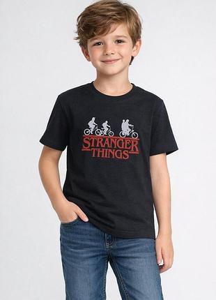 Футболка детская stranger things черная для мальчика стильная футболка с принтом 116-140 см хит