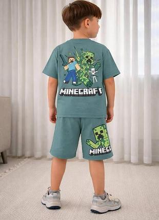 Дитячий костюм minecraft creeper футболка і шорти стильний літній набір