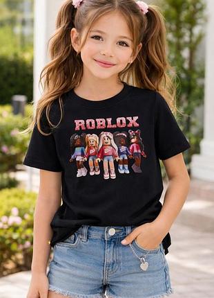 Детская футболка roblox для девочки черная с принтом, 116–140 см 122-128