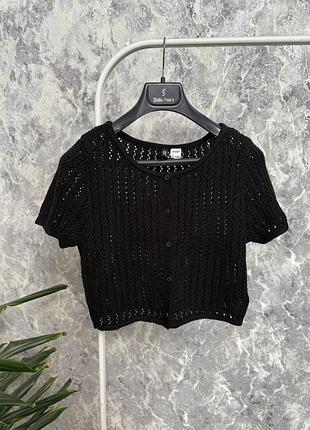 Кардиган футболка жіночий h&m чорний вкорочений топ кардиган с