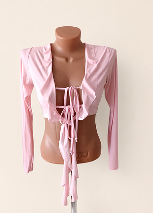 Трендовий рожевий топ y2k з зав’язками | baby pink | кроп болеро | coquette