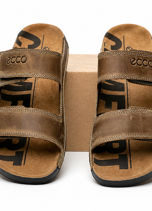 Шлепанцы кожаные мужские ecco cozmo m velcro olive