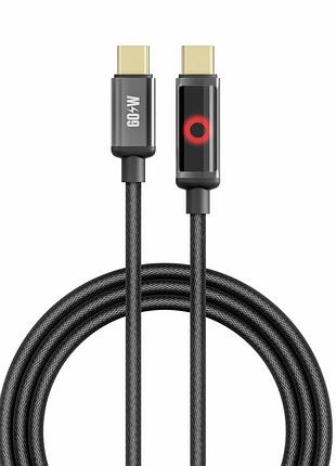 Кабель usb yoki sm33 smart pulse type-c to type-c 60w (20v/3a) 1.2m з led-індикатором для заряджання та передачі даних до 480mbps