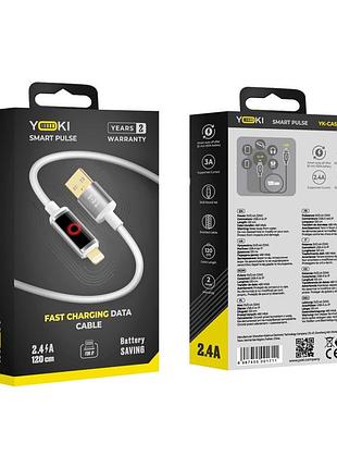 Кабель usb yoki sm33 smart pluse usb to lightning 12w (5v/2.4a) 1.2m с led-индикатором для зарядки и передачи данных до 480mbps