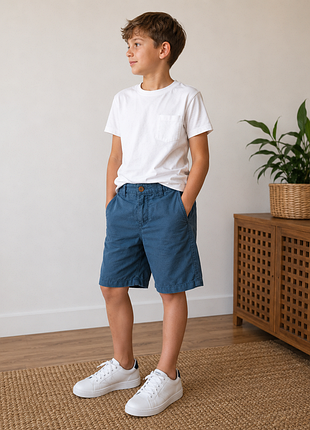 Benetton 140 см 8-9 лет льняные шорты синие летние для мальчика