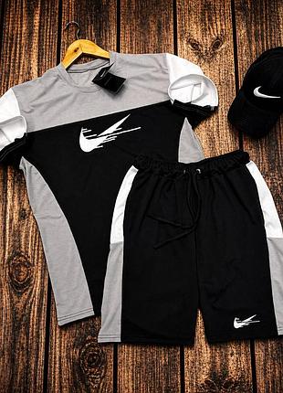 Чоловічий літній костюм nike футболка та шорти найк чорний з сірим s - xxl