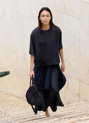 Satin long skirt сатинова спідниця uniqlo c, синя