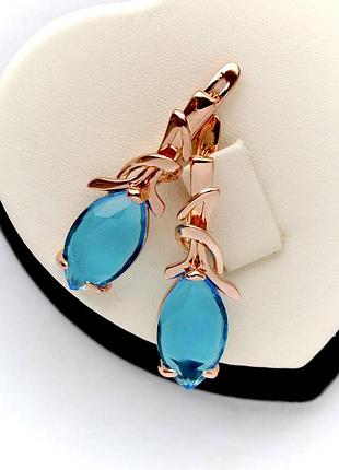 Сережки з блакитними цирконами, медзолото fallon jewelry po. 3,3 см.