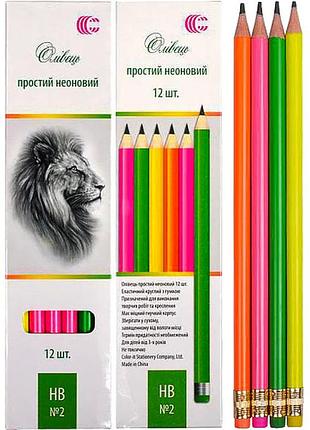 Карандаш простой cr255-12 неоновый "с"