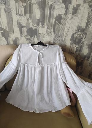 Муслиновая белая рубашка, стиль бохо, h&m, s/m