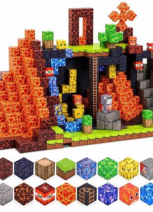 Магнітний конструктор minecraft обсидіанова печера та лавовий світ 128 деталей — поринь у світ майнкрафт