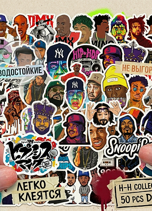 🔥 набор стикеров hip-hop / rap 50 шт — виниловые наклейки для ноутбука, телефона, скейта
