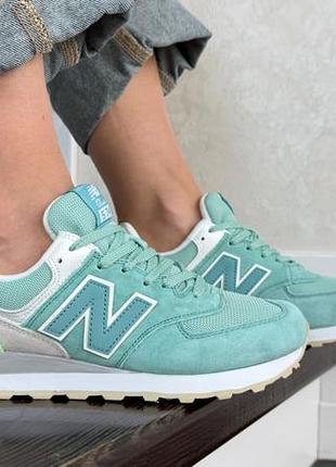 Кроссовки женские new balance 574 демисезонные мятные замш сетка, подошва пенка, вьетнам г.37-41