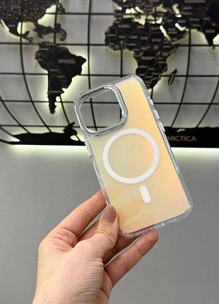 Полупрозрачный чехол-хамелеон с magsafe для iphone 16 pro,чехол прозрачный с магсейфом для телефона айфон 16 про (white)