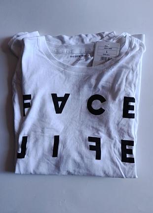 Футболка з написом reserved op696-00x slim fit біла  р.  l-м