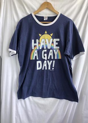 Вінтажна футболка-рінгер fruit of the loom «have a gay day»