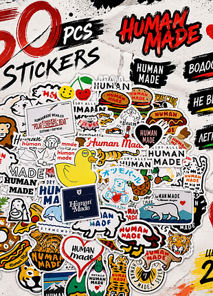 Human made наклейки 50 шт 🐻🍔 streetwear sticker pack для ноутбука / телефона