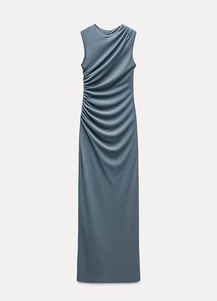 Сукня із зборками zara приглушено синя