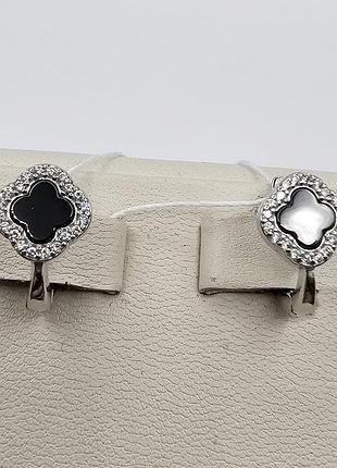 Сережки срібні з агатом і кубічним цирконієм "конюшина" 3,65 г
