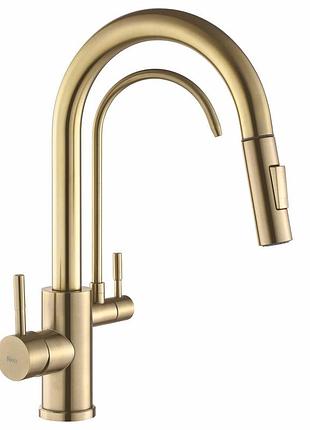 Смеситель для кухни rea eco fresh с выдвижным изливом, brushed gold (rea-b7596)